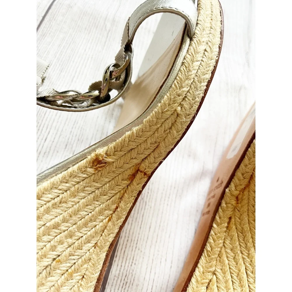 Kate Spade silver chain espadrille wedge heel sandals 8